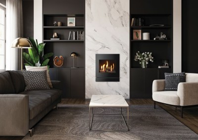 Logic HE conventional flue fire with log-effect and Designio2 Glass front_S031